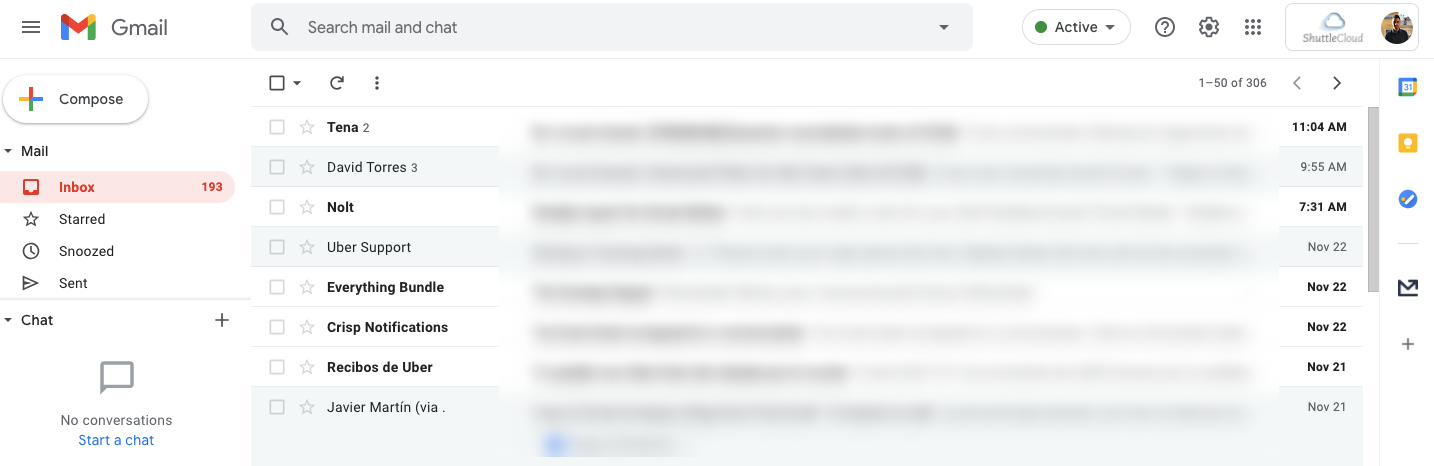 Screenshot of a typical email inbox, Gmail in this case