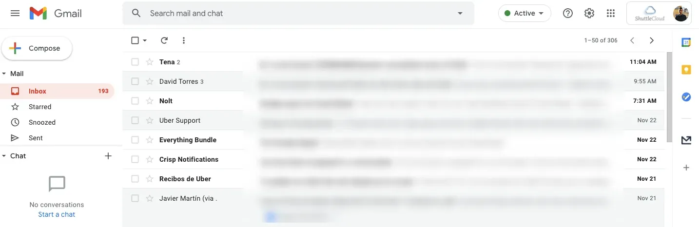 Screenshot of a typical email inbox, Gmail in this case